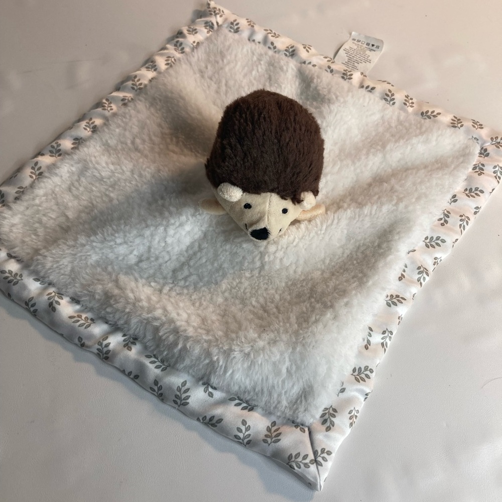 Parent's Choice 12 X 12" Brown Hedgehog Porcupine Lovey Satin Backing w/ Leaves